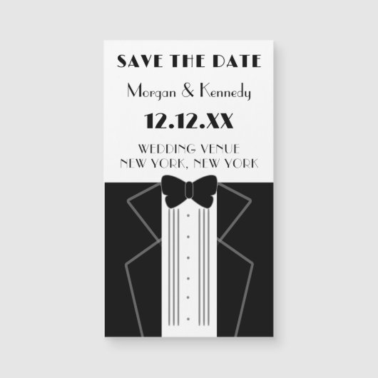 1920s Stijl Tuxedo Bruiloft Save the Date Magnet (Voorkant)