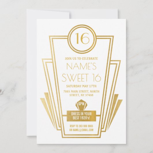 1920s Sweet 16 Verjaardagsfeest Art Deco Gatsby Go Kaart (Voorkant)