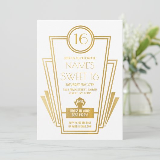 1920s Sweet 16 Verjaardagsfeest Art Deco Gatsby Go Kaart (Staand voorkant)
