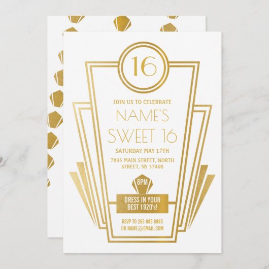 1920s Sweet 16 Verjaardagsfeest Art Deco Gatsby Go Kaart (Voorkant / Achterkant)