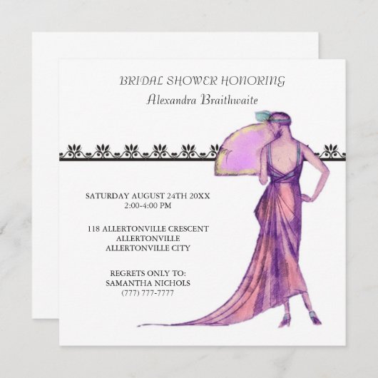 1920's Theme Bridal Shower Invitation Kaart (Voorkant / Achterkant)