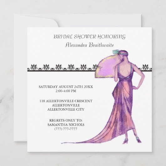 1920's Theme Bridal Shower Invitation Kaart (Voorkant)
