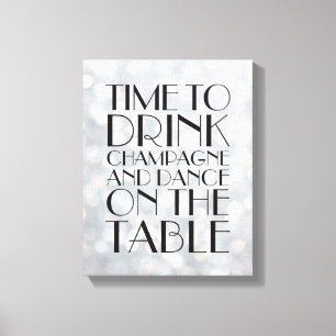 1920's Tijd om te Drinken Champagne Canvas zilver Afdruk