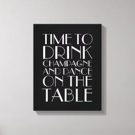 1920's Tijd om te Drinken Champagne Canvas zwart & Afdruk