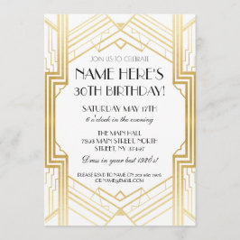 1920's Verjaardag Gold Art Deco Nodig Gatsby Party Kaart