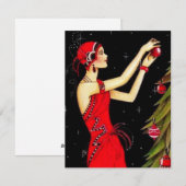 1920's Vintage Dame versiert Kerstboom  Kerstkaart (Voorkant / Achterkant)