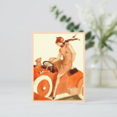 1920s vrouw, auto en hond briefkaart (Staand voorkant)