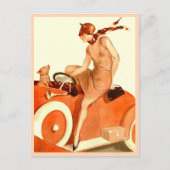 1920s vrouw, auto en hond briefkaart (Voorkant)