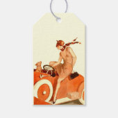 1920s vrouw, auto en hond cadeaulabel (Voorkant)