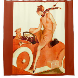 1920s vrouw, auto en hond douchegordijn