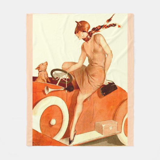 1920s vrouw, auto en hond fleece deken (Voorkant)