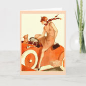 1920s vrouw, auto en hond kaart (Voorkant)