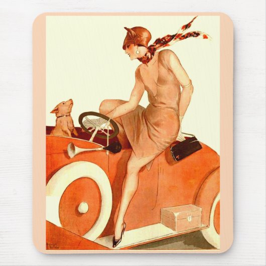 1920s vrouw, auto en hond muismat (Voorkant)