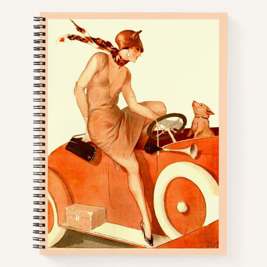 1920s vrouw, auto en hond notitieboek (Voorkant)