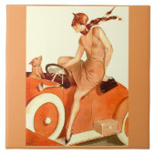 1920s vrouw, auto en hond tegeltje (Voorkant)