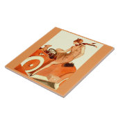 1920s vrouw, auto en hond tegeltje (Zijkant)