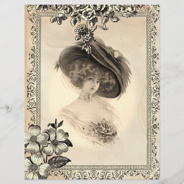  1920's Vrouw met Pet Scrapbook Papier (Voorkant)