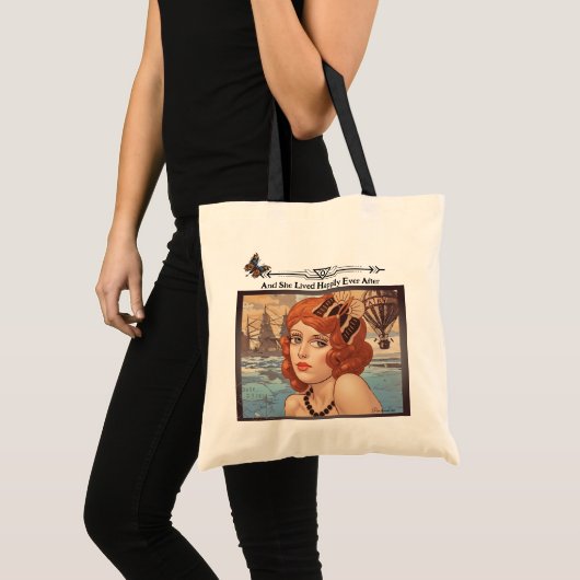 1920s Vrouw Nautisch Gelukkig Ever After Quote Tote Bag (Voorkant (product))