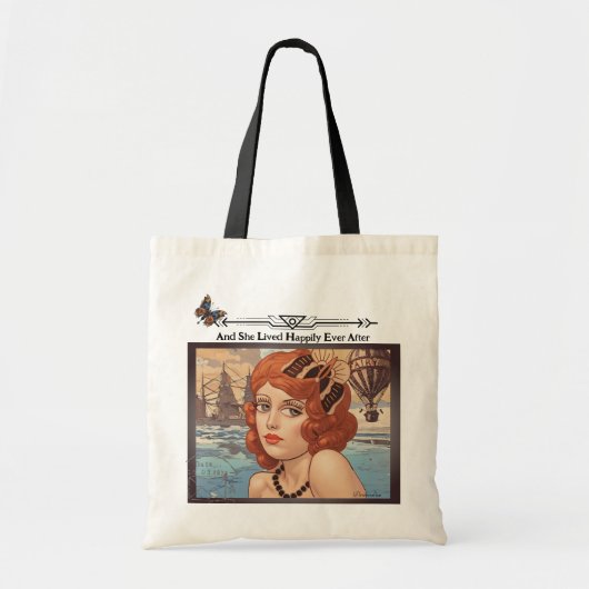 1920s Vrouw Nautisch Gelukkig Ever After Quote Tote Bag (Voorkant)