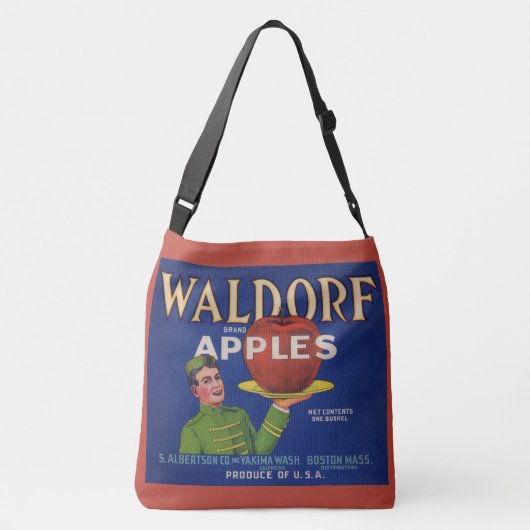 1920s Waldorf Appels krat label print Crossbody Tas (Achterkant)