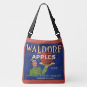 1920s Waldorf Appels krat label print Crossbody Tas (Voorkant)