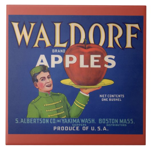 1920s Waldorf Appels krat label Tegeltje (Voorkant)