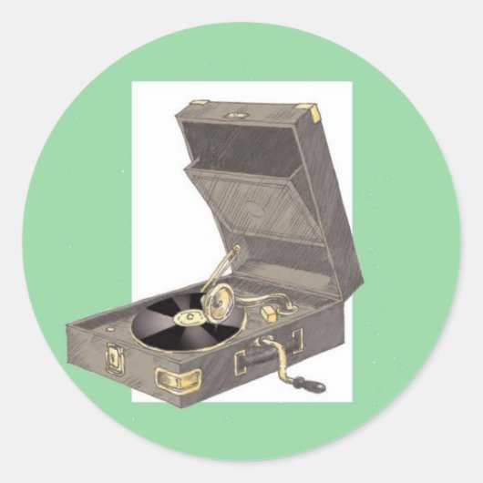 1920s Wind Up Gramaphone Ronde Sticker (Voorkant)