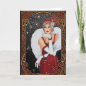  1920s Winter Flapper Vrouw Feestdagen Kaart (Voorkant)