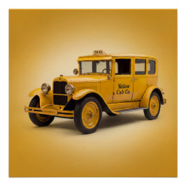 1920's Yellow Cab On Yellow Background Perfect Poster