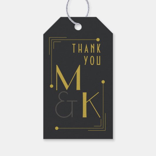 1920s Zwart en Goud Dank U Trouwcadeau Labels Cadeaulabel (Voorkant)