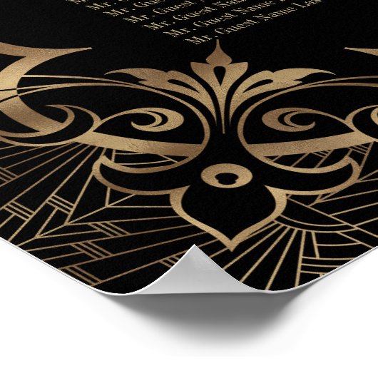 1920s Zwarte Great Gatsby Art Deco zitplaatskaart  Poster (Hoek)