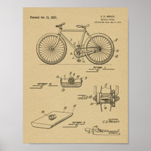 1921 Bicycle Pedal Design Patent Art-afdrukken Poster