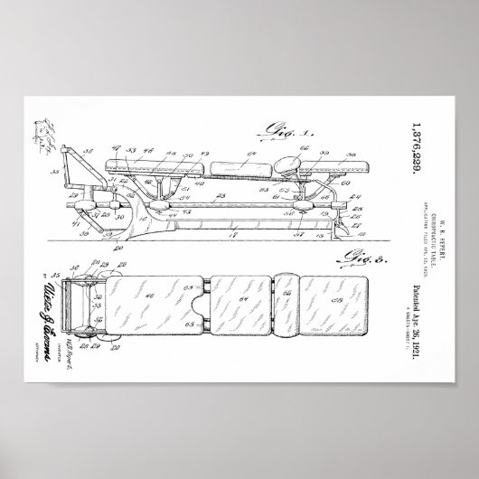 1921  Chiropractic Table Patent Art-afdrukken Poster (Voorkant)