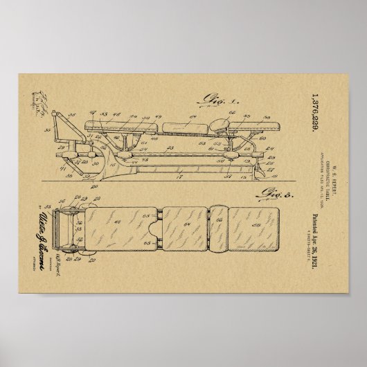 1921 Chiropractic Table Patent Art-afdrukken Poster (Voorkant)