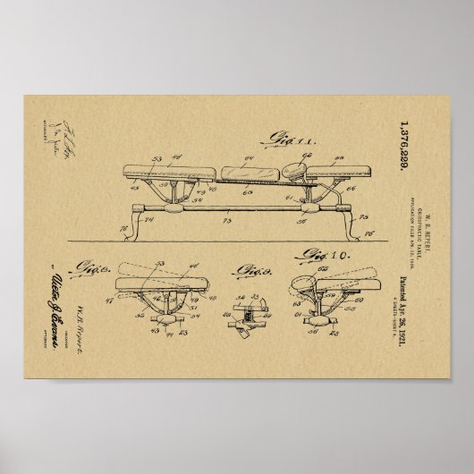 1921  Chiropractic Table Patent Art-afdrukken Poster (Voorkant)