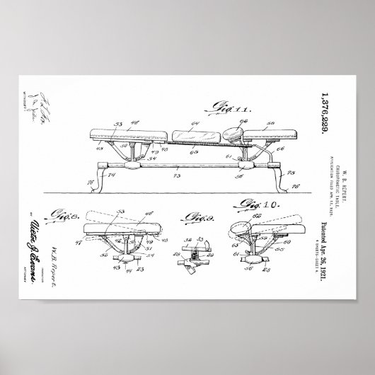 1921  Chiropractic Table Patent Art-afdrukken Poster (Voorkant)