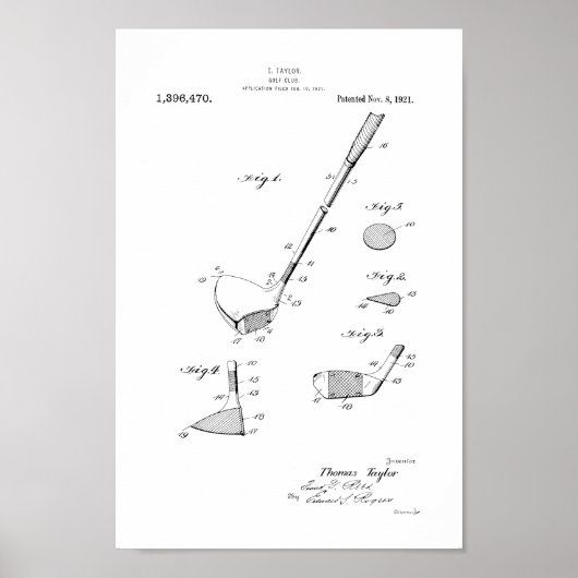 1921  Golf Club Patent Art Print (Voorkant)