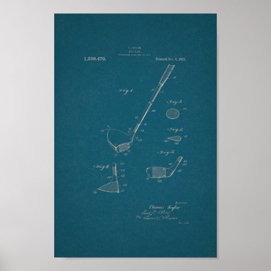 1921 Golf Club Patent Blueprint Art Print (Voorkant)