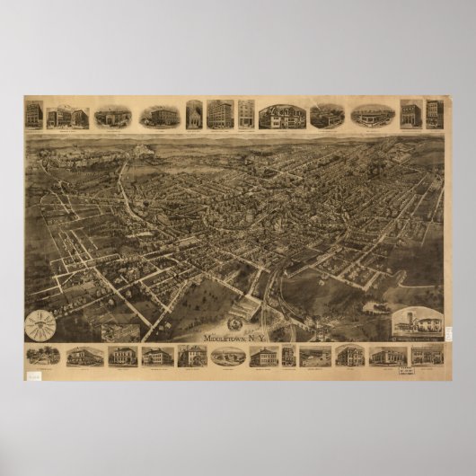 1921 Middletown, NY Birds Eye Uitzicht Panorama Poster (Voorkant)