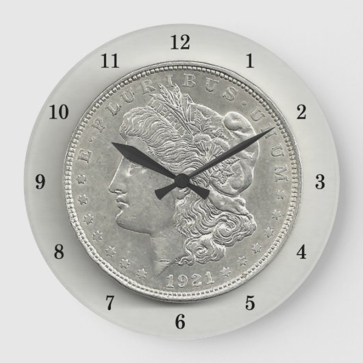 1921 Morgan Silver Dollar Wall Clock Grote Klok (Voorkant)