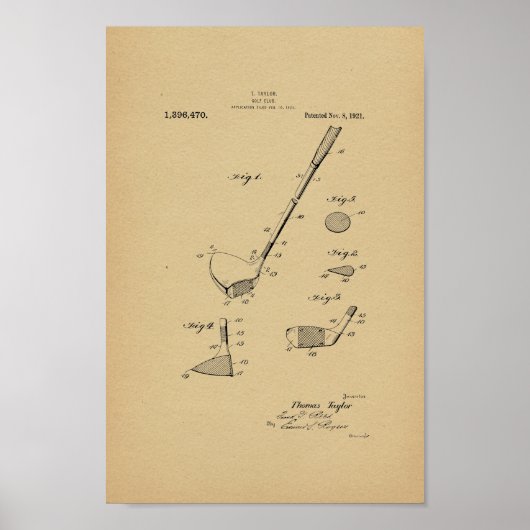 1921  Taylor Golf Club Patent Art Print (Voorkant)