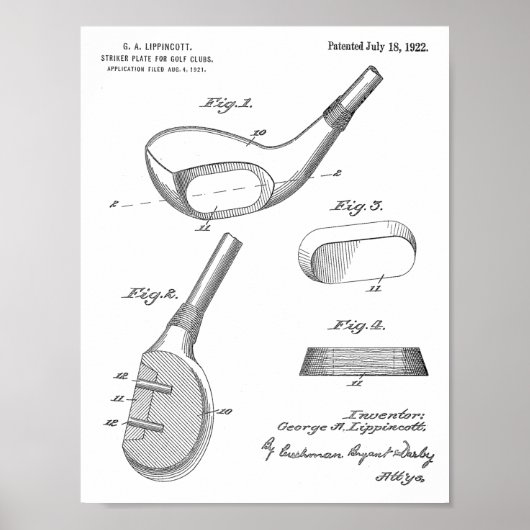 1922 Golf Club Head Design Patent Art Print (Voorkant)