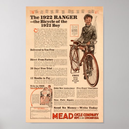 1922  jongens - Ranger Bicycle & Art Poster (Voorkant)
