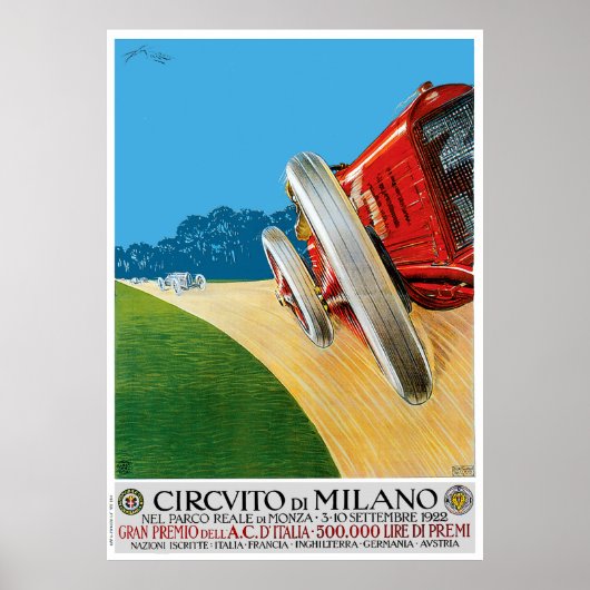 1922 Klassieke autorace van Milano Poster (Voorkant)