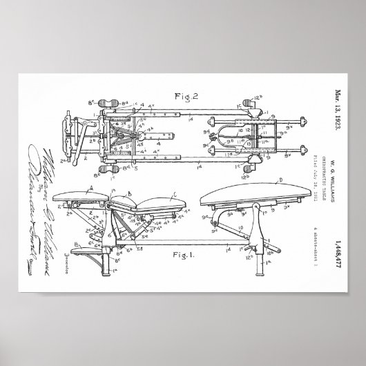 1923  Chiropractic Table Patent Art-afdrukken Poster (Voorkant)