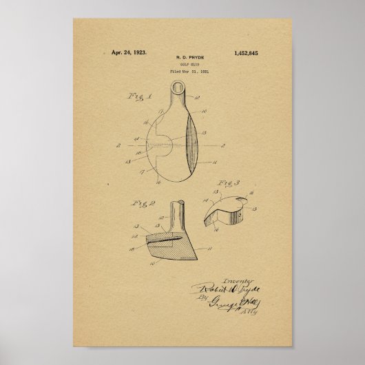 1923 Golf Club Patent Art Print (Voorkant)
