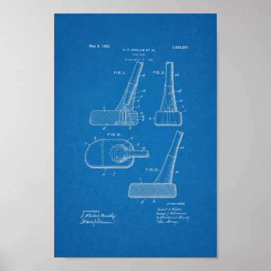 1923  Golf Club Patent Blueprint Art Print (Voorkant)