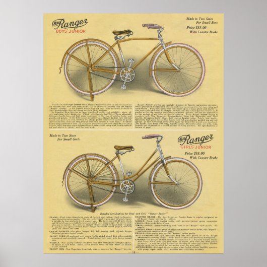 1923 Jongens Ranger Bicycle en Art Poster (Voorkant)