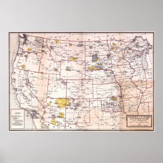 1923 KAART VAN INDIASE VOORBEHOUDEN POSTER (Voorkant)