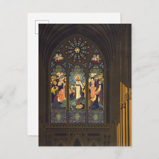 1923 Poster van een kerk met Glazen in lood raam. Briefkaart (Voorkant / Achterkant)